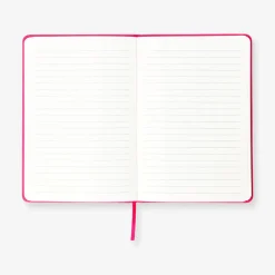 A5 pink notebook with pom poms