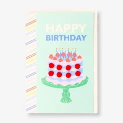 Birthday card - Cake with pom poms