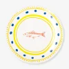 Ceramic plate with dots and fish - 16 cm