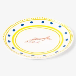 Ceramic plate with dots and fish - 16 cm