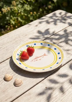 Ceramic plate with dots and fish - 16 cm