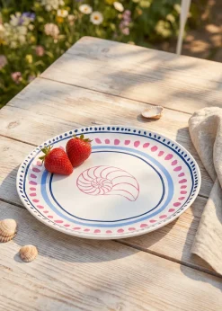 Ceramic plate with dots and seashell - 20 cm