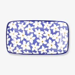 Ceramic serving plate with floral design - 18x23 cm