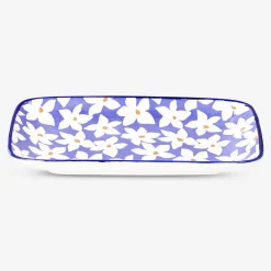 Ceramic serving plate with floral design - 18x23 cm