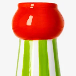 Ceramic vase with green stripes - 18 cm