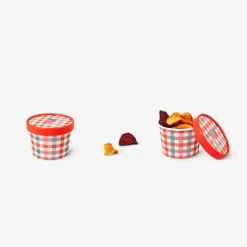 Chequered paper snack bowls with lids - 2 pcs