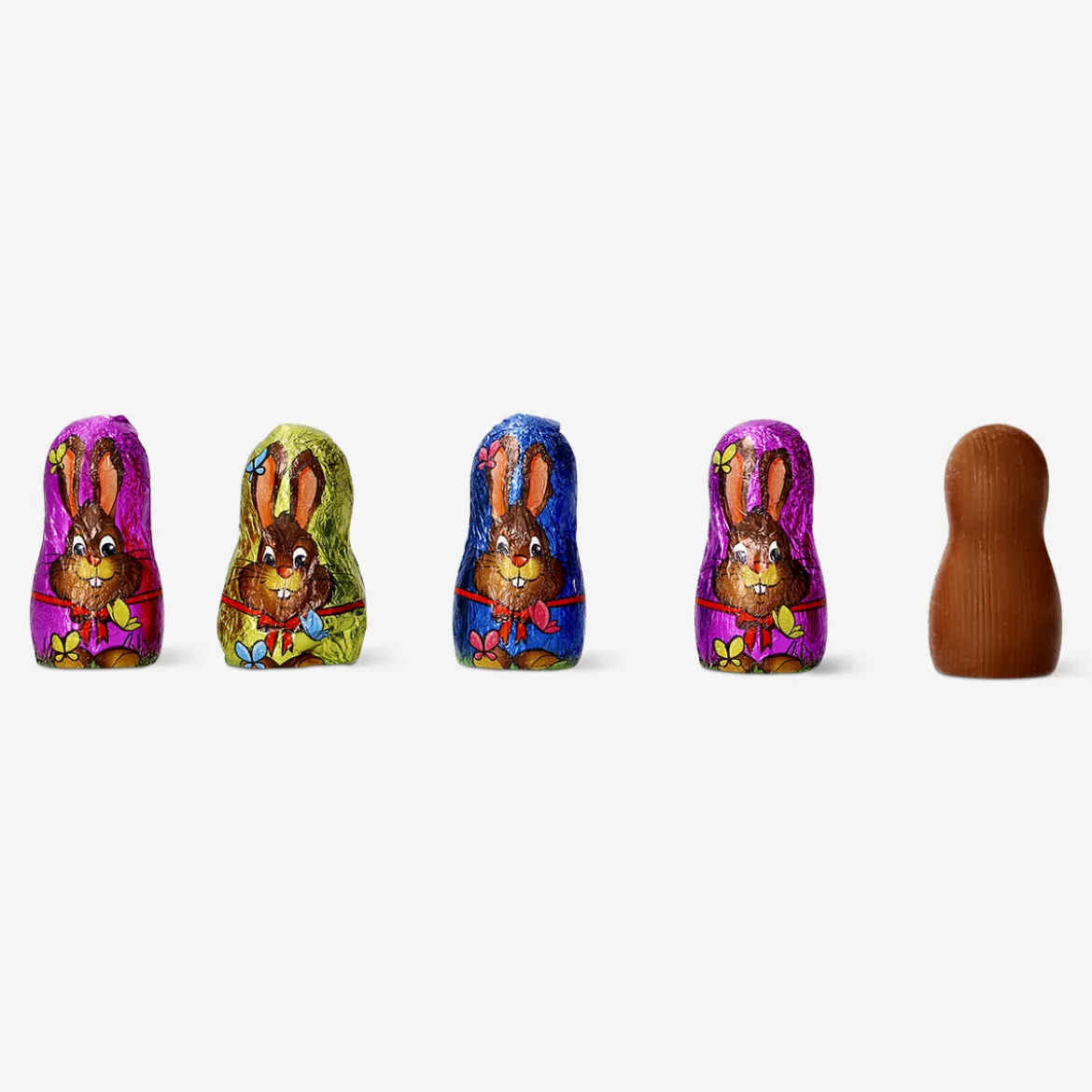 Cocoa confectionery bunnies in house