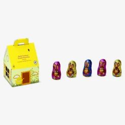 Cocoa confectionery bunnies in house