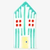 Decorative green striped beach house - 13 cm