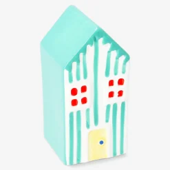 Decorative green striped beach house - 13 cm