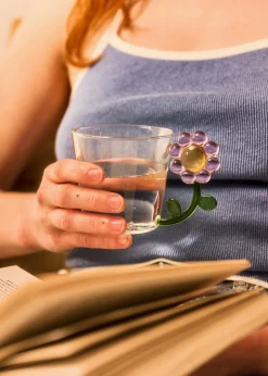 Drinking glass with pink flower handle - 230 ml