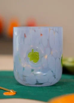 Drinking glass with purple dots and leaves - 320 ml