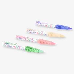 Erasable ballpoint pens with clips and floral design - 4 pcs