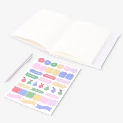 Floral notebook with ballpoint pen and stickers