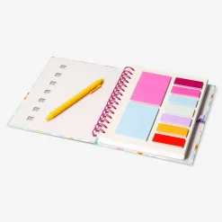 Floral notebook with page markers and pen