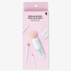 Four-piece multi-coloured travel make-up brushes