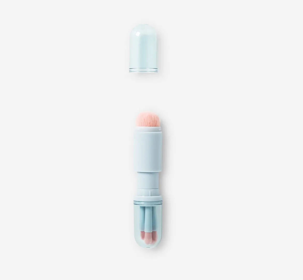 Four-piece multi-coloured travel make-up brushes
