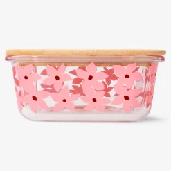 Glass food container with flowers - 20 cm