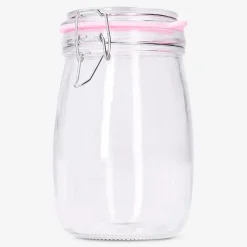Glass jar with pink rim - 17 cm