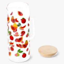 Glass jug with bamboo lid and fruit print - 1.15 L