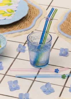 Glass straws with flowers - 4 pcs