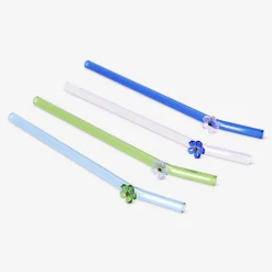 Glass straws with flowers - 4 pcs