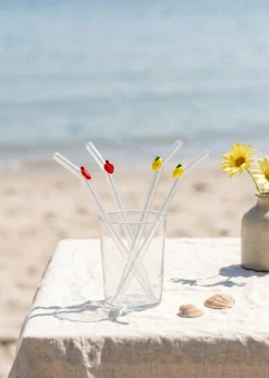 Glass straws with fruit decorations - 4 pcs