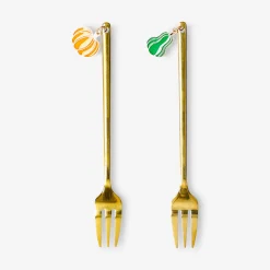 Gold dessert forks with pumpkin decoration - 2 pcs