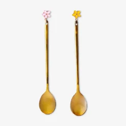 Gold dessert spoons with flower decorations - 2 pcs