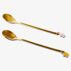 Gold dessert spoons with flower decorations - 2 pcs
