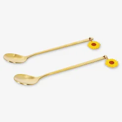 Gold dessert spoons with sunflower toppers - 2 pcs