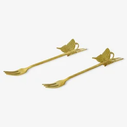 Gold snack forks with butterflies - 2 pcs
