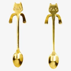 Gold spoons with cat decoration for hanging on mug - 2 pcs