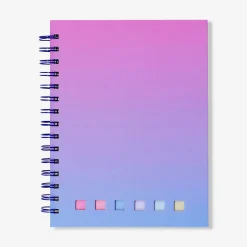 Gradient notebook with ballpoint pen and page markers