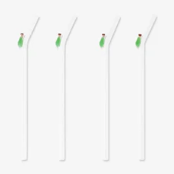 Green glass straws with pear decoration - 4 pcs Max temp.: 40 C