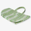 Green mesh shopper bag with stripes