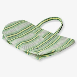 Green mesh shopper bag with stripes