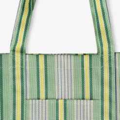 Green mesh shopper bag with stripes