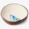 Hand-painted coconut bowl with boat motif - 13 cm