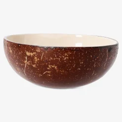 Hand-painted coconut bowl with boat motif - 13 cm