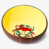 Hand-painted coconut bowl with crab motif - 13 cm