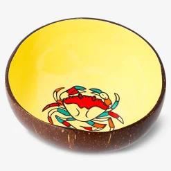Hand-painted coconut bowl with crab motif - 13 cm