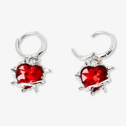 Hanging earrings - Red hearts with spikes