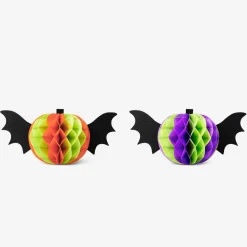 Honeycomb paper pumpkin with wings table decorations - 2 pcs