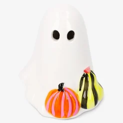 Luminous ghost with pumpkins and LED light