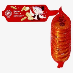 Milk chocolate coins with gingerbread people