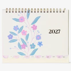 Monthly floral desk calendar with stickers 2027