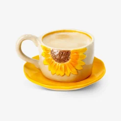 Mug with embossed sunflowers and saucer - 160 ml