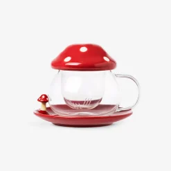 Mushroom tea mug with lid and saucer - 400 ml
