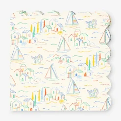 Napkins with scalloped edge and summerhouse print - 16 pcs